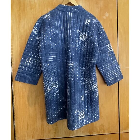J.JILL Cotton Batik Quilted Coat Blue Size Large Boho - Picture 3 of 3